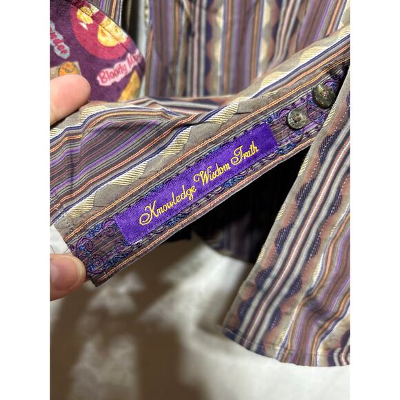 Robert Graham Button Up XL Purple Geometric Stripe Contrast Trim FLAW - Picture 2 of 12